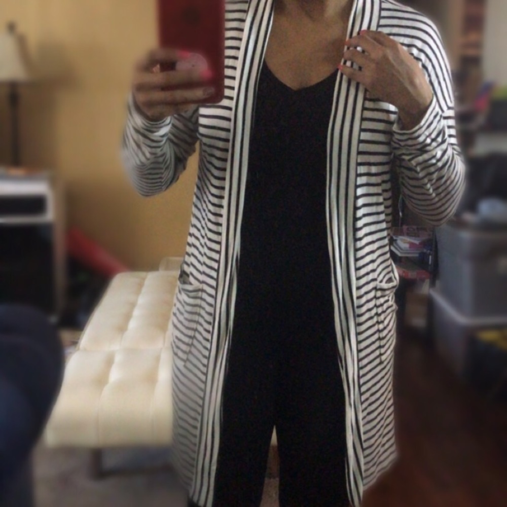 Black and white striped cardigan
